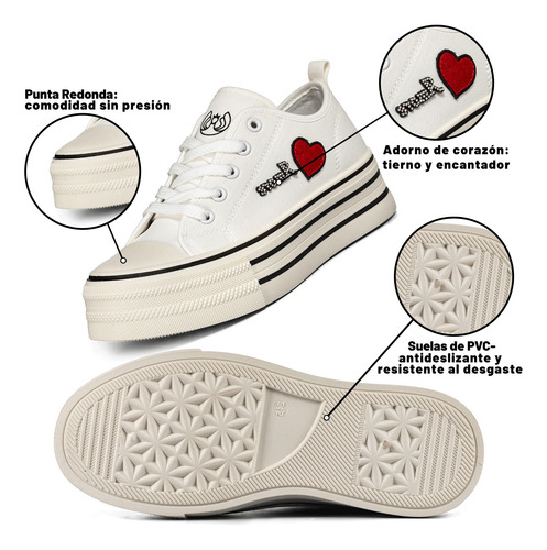 Zapatillas Lona Mujer Corazón Punta Redonda Casual Antideslizante Moda Lindo Suela Resistente Weide