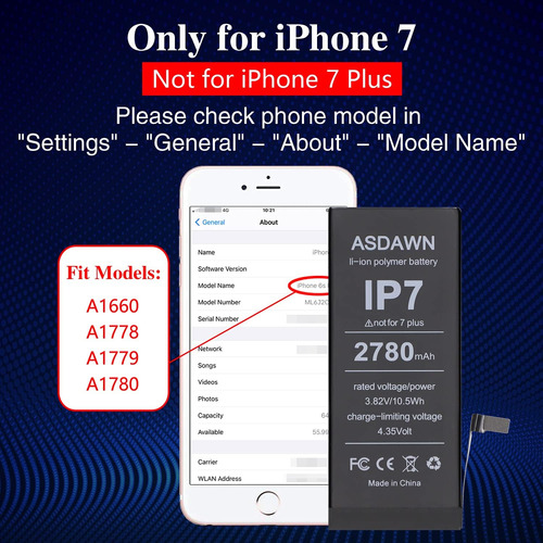 Asdawn Batería Actualizada Para El Reemplazo Del iPhone 7, M