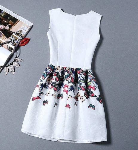 Vestido Elegante Blanco Mariposas Talla S Nuevo Importado