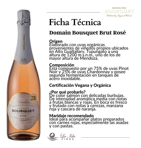 Imagen 2 de 10 de Espumante Domaine Bousquet Rosé Caja X 6 X 750ml. Orgánico