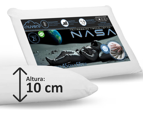 Kit 4 Travesseiro Nasa Viscoelástico Confortável Macio 10cm