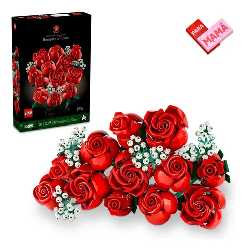 LEGO Botanicals Ramo de Rosas 10328; Regalo para mamá; Ramo de rosas rojas armables; Incluye doce flores y cuatro piezas de follaje; Perfecto para sorprender; 18+