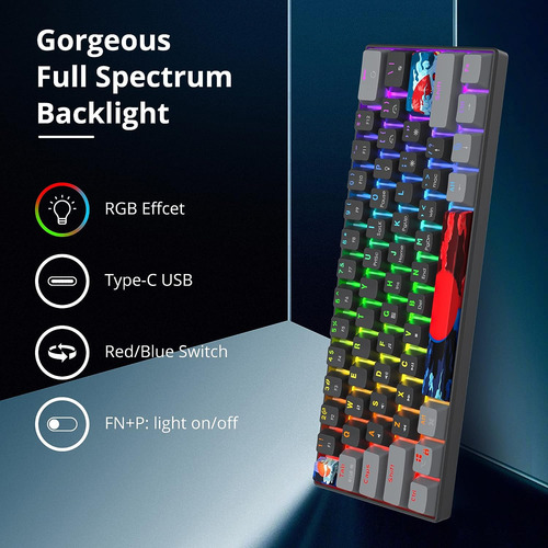 Teclado Para Juegos Owpkeenthy Wired 60% Por Ciento Mecánico