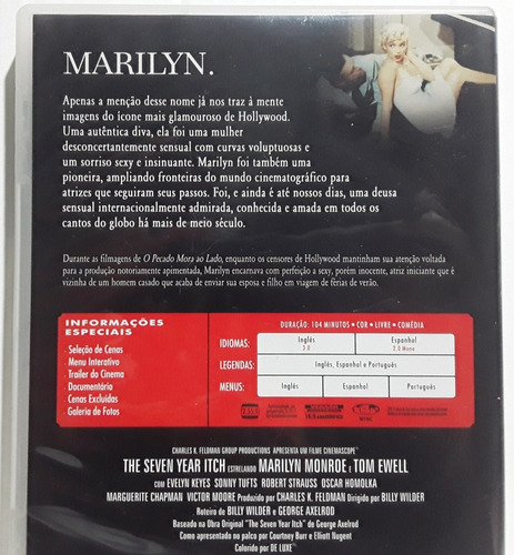 Dvd O Pecado Mora Ao Lado ( Marilyn Monroe ) C/ Encarte Esp.