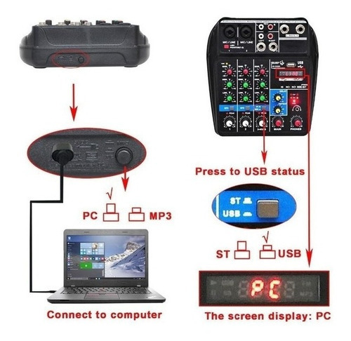 Mesa De Som Interface Usb 4 Canais Bluetooth Phantom Digital