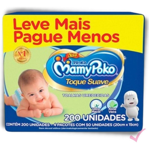 Lenços Toalha Umedecidos Mamypoko Toque Suave Kit 200 Unds