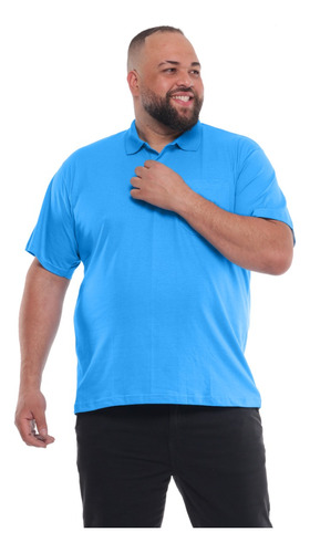 Camisa Polo 6092azul Masculina Plus Size Com Bolso 6092