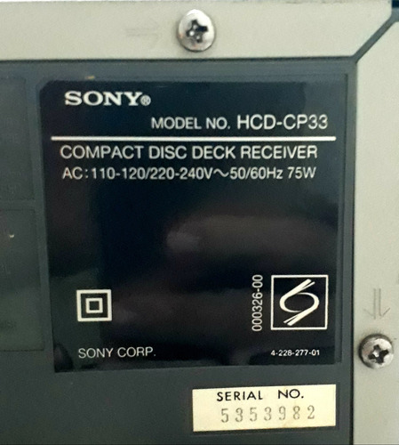 Central Micro System Sony Com Md Mod. Hcd Cp33md | Defeito Cinza | Prata (Usado)