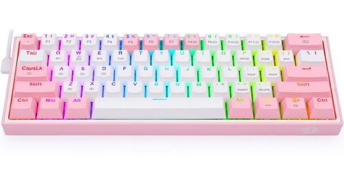 Teclado gamer bluetooth Redragon Fizz Pro K616-RGB QWERTY Red inglés US color blanco y rosa con luz RGB