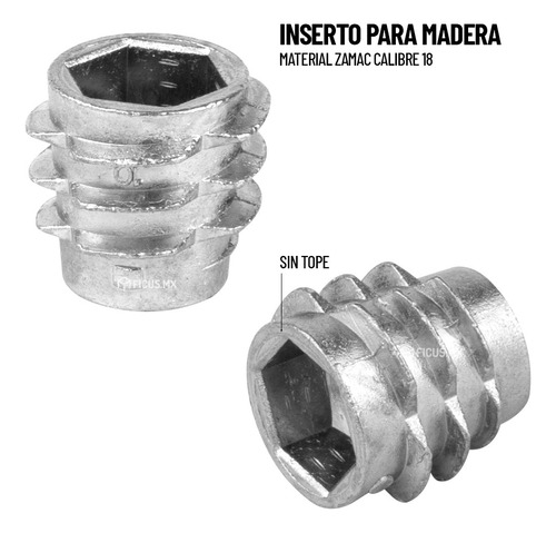 Tuerca Inserto Para Madera 5/16 X 13 Mm Sin Tope 100 Uds