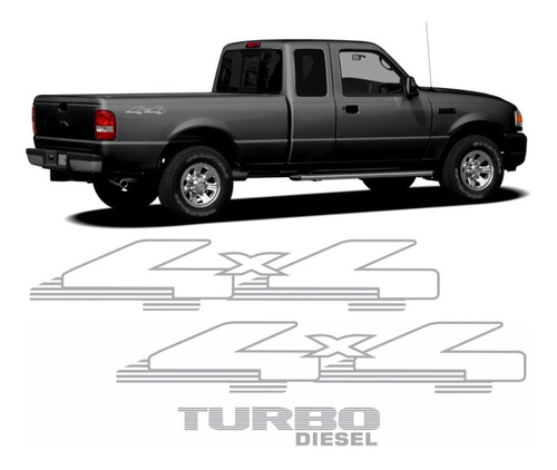 Kit Adesivos Ranger 1998/2004 4x4 Turbo Diesel Emblema Prata