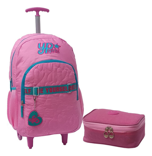 Mochila Escolar Rosa Feminina Juvenil Rodinha Carrinho Est G