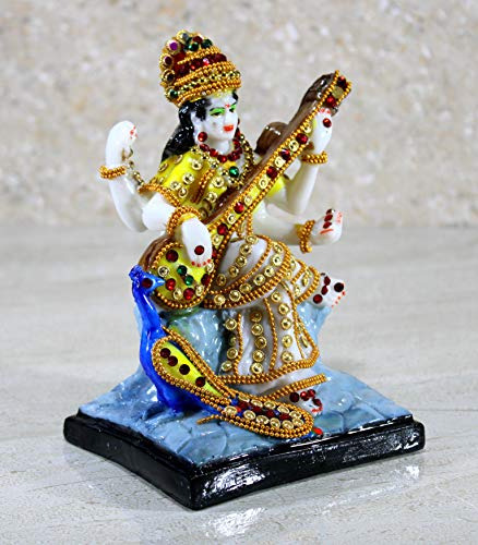 Escultura De Resina De Saraswati 28 Cm Multicolor