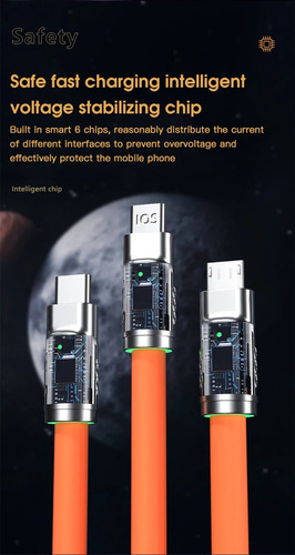 Cable Usb C Carga Rapida Micro Usb Triple Androide Luz Led