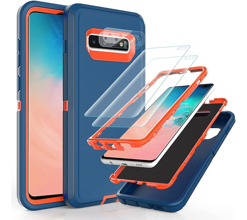 Funda Para Samsung Galaxy S10 Plus - Azul/naranja + Vidrios