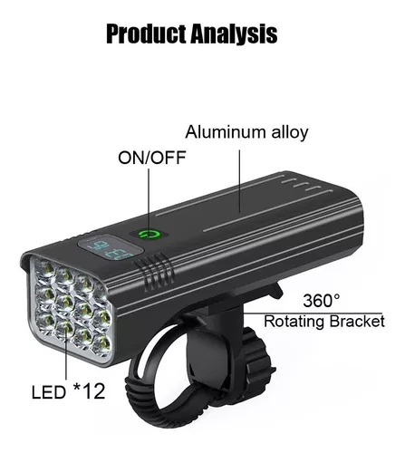 Luz Bicicleta Incorporada 10000mAh USB Recargable Trasera Faro Lámpara  Delantera 