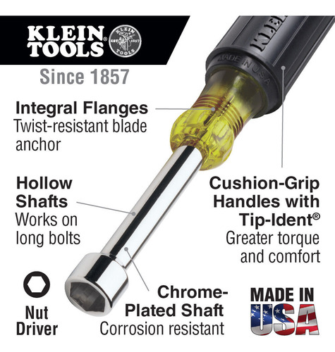 Klein Tools 630-1/4 1/4-inch Nut Driver 3-inch Shaft Cus Yyn