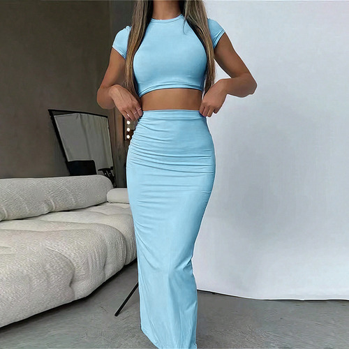 Conjunto Casual De Falda Evasé Para Mujer, Estilo Top Corto,