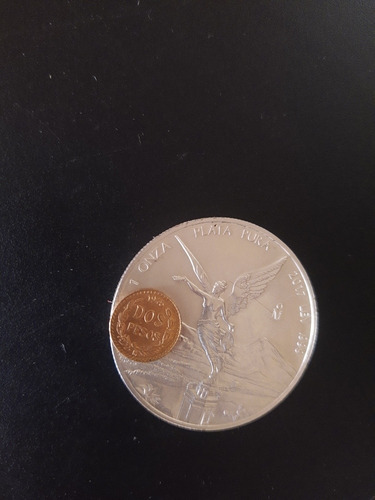Imagen 5 de 6 de Moneda De Oro $2 Pesos Y Onza De Plata Pura De Regalo