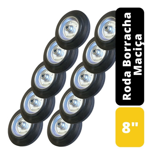 10 Roda Borracha Maciça 8 Polegada Rolamento Rolete Beltools