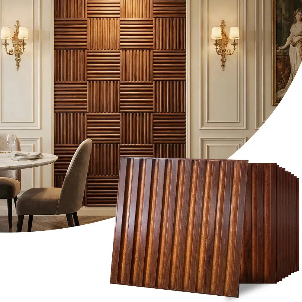 Panel Pvc 3d Reforzado 2.5m2 Piedra Fluted Jm Rola Textured Panel Caoba Lambrin50 X 50CM, 10pcs
