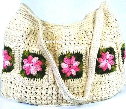 Imagem 1 de 4 de Bolsa Crochê Barbante Barroco Forrada E Com Zíper