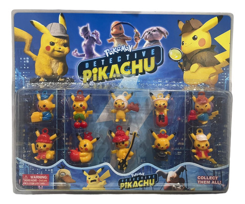 Set X10 Muñecos Pikachu Detective - Pokemon Go