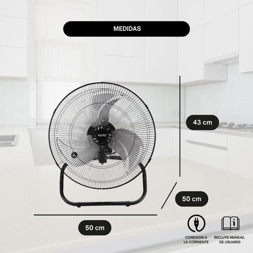 Ventilador Pedestal Industrial 90w 3 En 1 Kioto 18 Metalico Estructura Negro Diámetro 18 Material De Las Aspas Metal