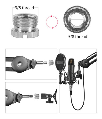 Imagen 8 de 10 de Soporte De Brazo Para Micrófono Heavy Duty 360° Ajustable Me