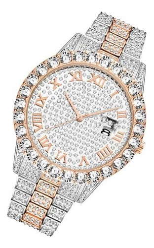 Hombre Reloj De Cuarzo Oro 18k Reloj Brillante Diamante