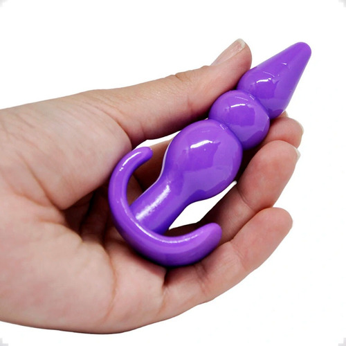 Plug Anal Dilatador Escalonado Silicone Alça Cor Roxo