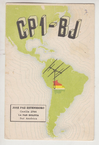 1961 Tarjeta Postal Qsl Radio Cp1-bj La Paz Bolivia Jose Paz