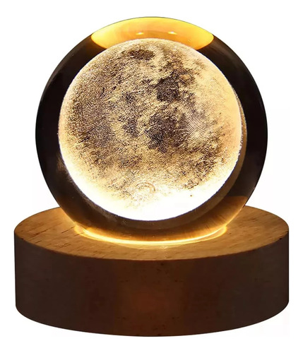 Lámpara De Cristal Esfera Planeta Luna Luz Nocturna