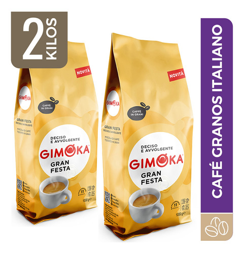 Combo! Café Tostado En Granos Gimoka Italia X 2 Kg - Premium
