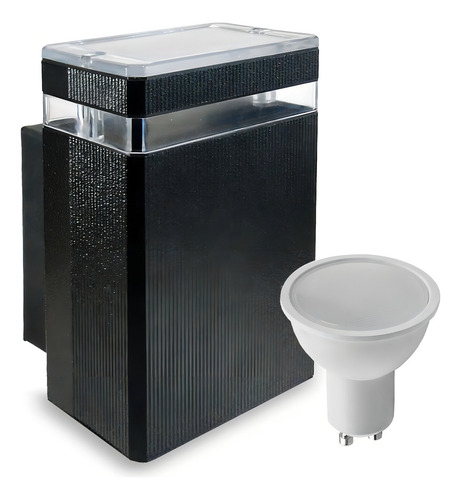 Aplique Unidireccional Aluminio Exterior Color Negro Dicroica Led 7w Luz Calida
