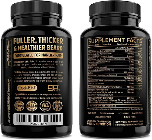 Imagen 4 de 5 de Minoxidil 5% + Alpha Beard Suplemento Premium Barba 60 Caps