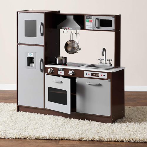 Juego De Cocina Vertical P/niños De Madera; Espresso/gris