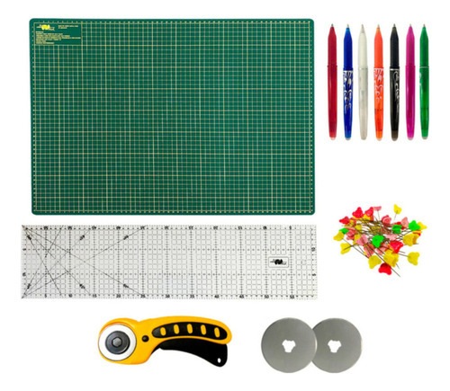 Kit Base De Corte Artesanato 45x30 Regua 15x30 Cortador 45mm Cor Base De Corte Verde