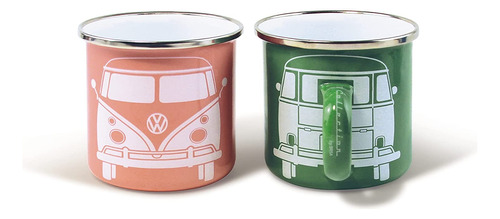 Set 2 Tazas Esmaltadas Volkswagen T1 Bus Green/pink