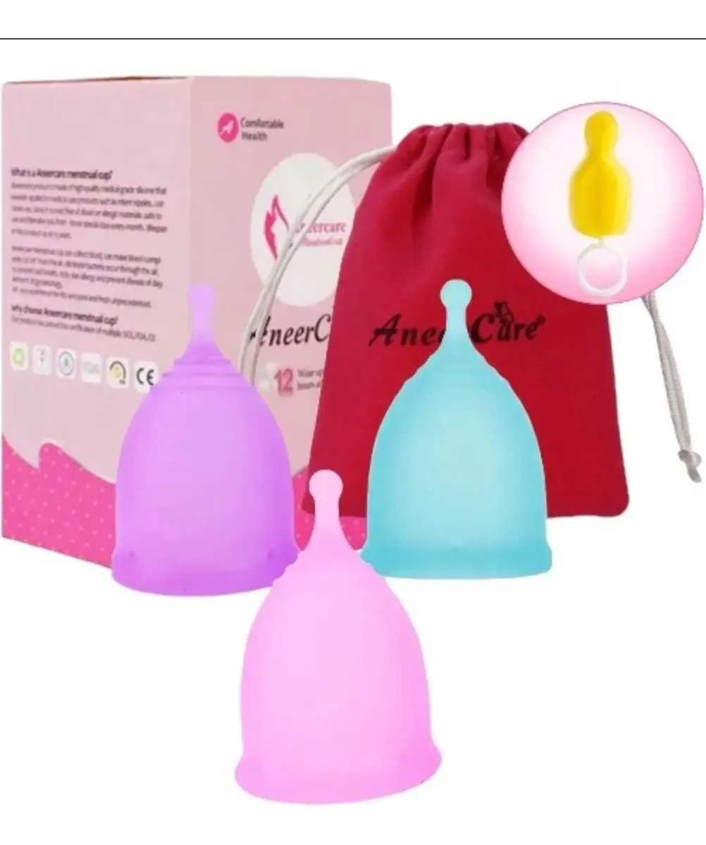 2 Copas Menstrual Certificadas Aneer Car/ Caja / Bolsita Color Lila Y Azul Talla 2l