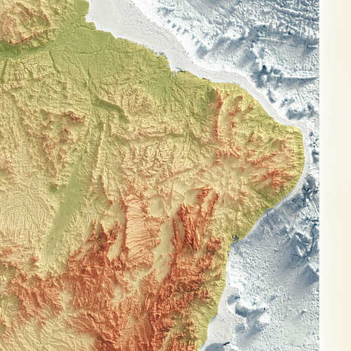 Mapa De Relevo Brasil Batimétrico - Moldura Preta A3