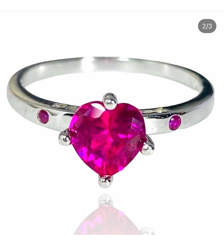 Anillo Compromiso Plata 925 Topacio Fucsia Natural Corazón R