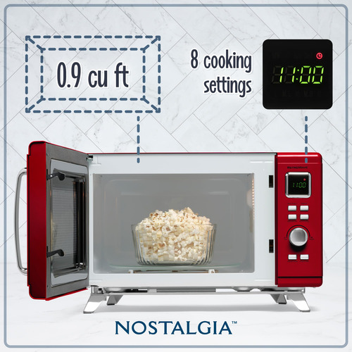 Horno Microondas Retro Encimera 900w 0.9 Pies Cúbicos Rojo