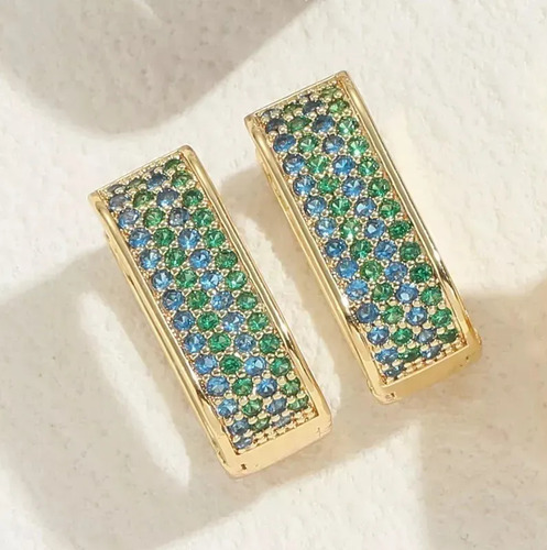 Aretes Argollas Cristales Chapado Oro 14k Acero Inoxidable