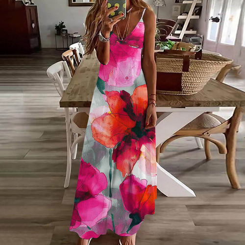 Vestido De Verano Para Mujer Con Cuello Redondo Sin Mangas E