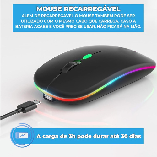 Mouse recarregável sem fio Rgb Color 2.4g Bluetooh Silencioso