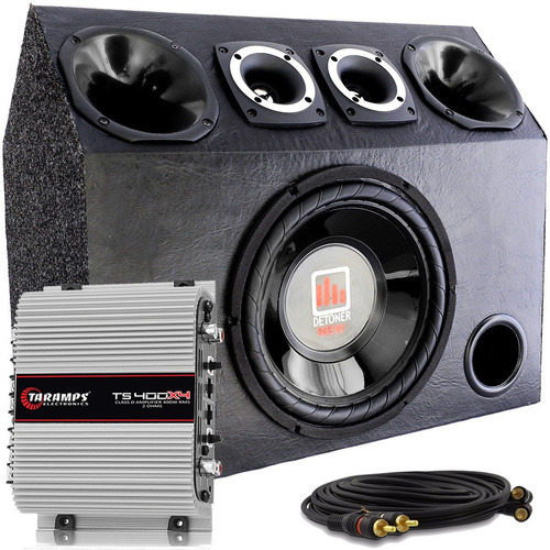 Caixa Som Trio Automotiva Subwoofer 12  + Modulo Taramps 400