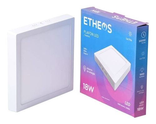 Imagen 1 de 1 de Plafon Led 18w Cuadrado Blanco Etheos 220v. Arealed Rosario
