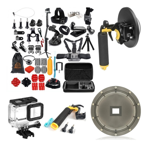 Kit Caixa Estanque Hero 5 6 7 Black Gopro Dome Bastão 3 Way