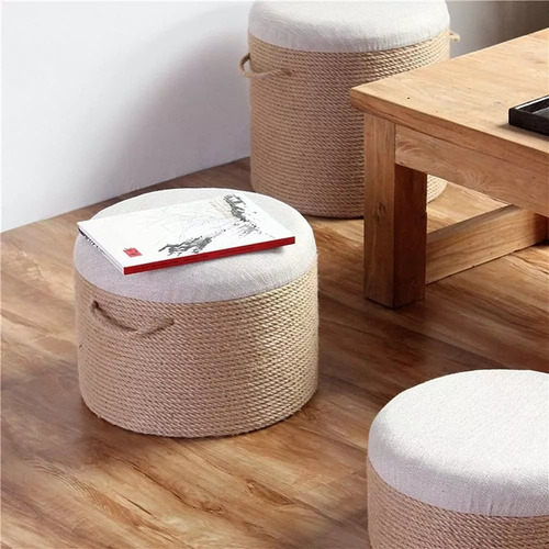 Puff De Cuerda 29cm Reforzado Living Hogar Con Almohadón